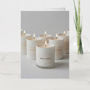 Minimalist white-line candles with tiny flames foil greeting card