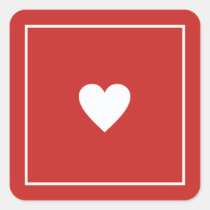 minimalist  white love heart on red wedding  square sticker