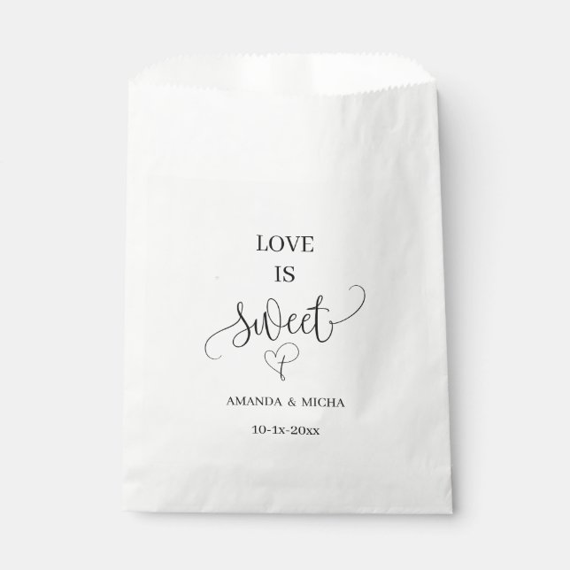 Minimalist White Love Is Sweet Wedding Favour Favour Bag (Front)