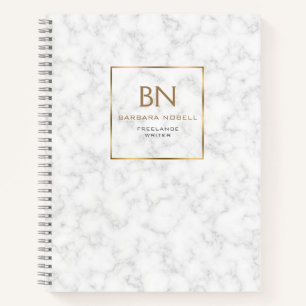Minimalist White Marble Gold Frame Sketch Pad Notebook