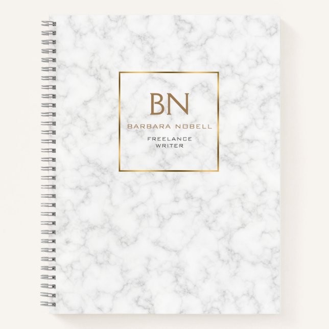 Minimalist White Marble Gold Frame Sketch Pad Notebook (Front)