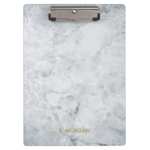 Minimalist White Marble Gold Monogram Clipboard