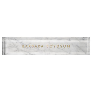 Minimalist White Marble Gold Name Personalized Nameplate