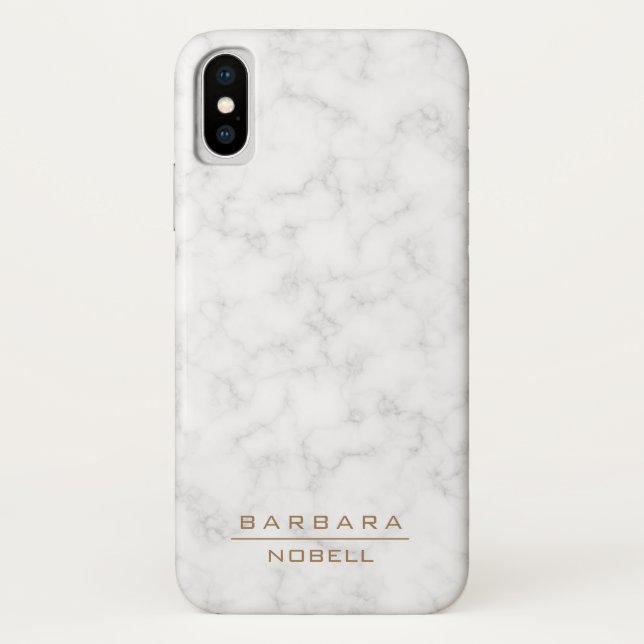 Minimalist White Marble Monogram Gold iPhone X Case-Mate iPhone Case (Back)