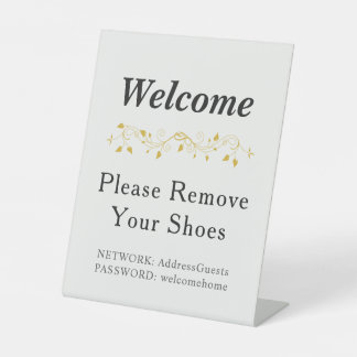 Minimalist White Marble Remove Shoes WiFi Pedestal Sign