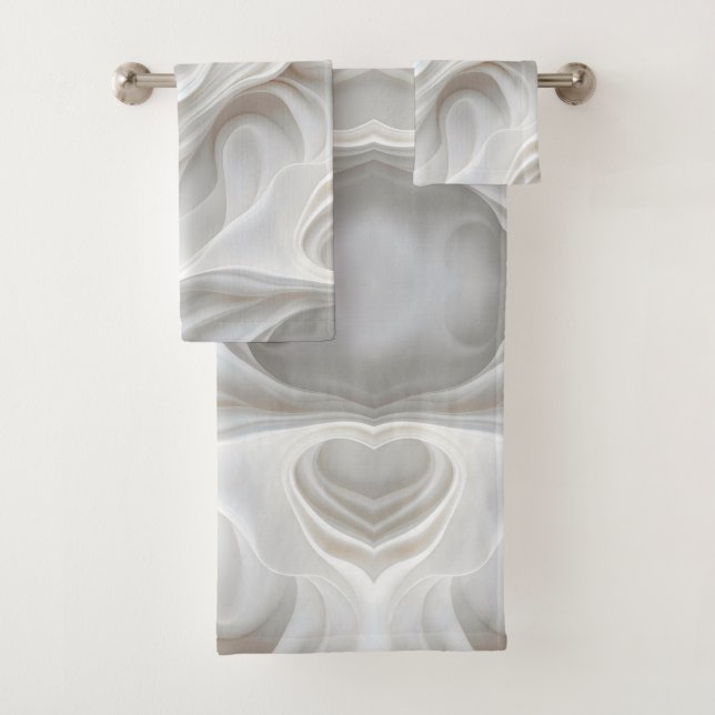 Minimalist White Marble Wave Bathroom Towel Set  (Insitu)