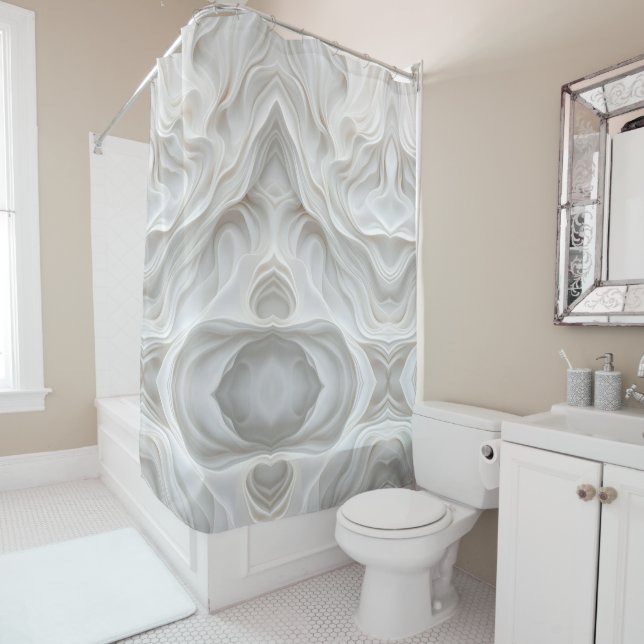 Minimalist White Marble Wave Shower Curtain Luxury (In Situ)