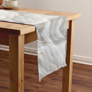 Minimalist White Marble Wave Table Runner Elegant