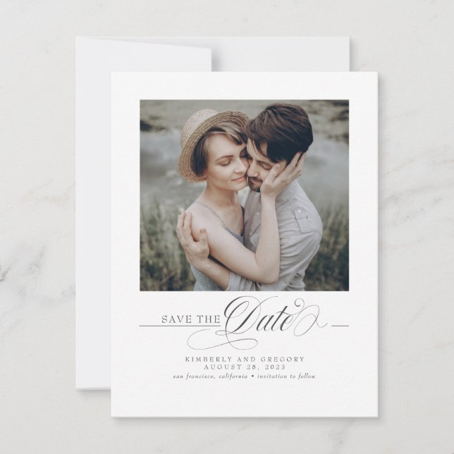 Minimalist White Modern Save the Date Photo (Front)