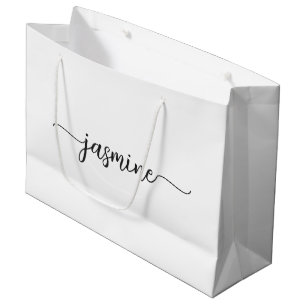 Minimalist White Monogram Girly Calligraphy Script Large Gift Bag