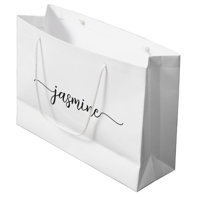 Minimalist White Monogram Girly Calligraphy Script Large Gift Bag (Front Angled)