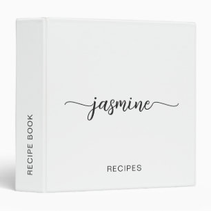 Minimalist White Monogram Script Cookbook Recipe Binder