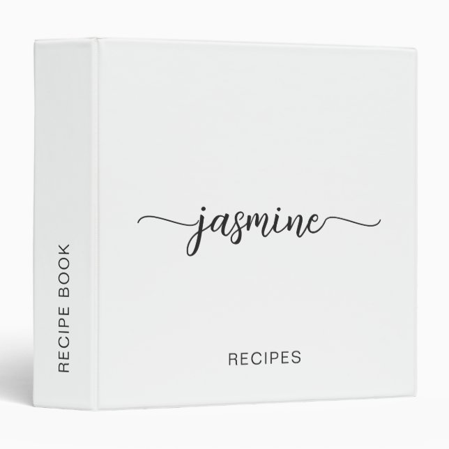 Minimalist White Monogram Script Cookbook Recipe Binder (Front/Spine)
