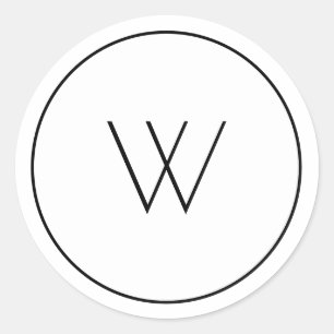 Minimalist White Monogram Simple Single Letter W Classic Round Sticker