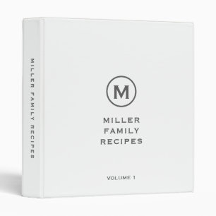 Minimalist White Monogrammed Family Recipe Binder