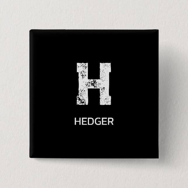 MINIMALIST WHITE ONE LETTER MONOGRAM NAME BLACK 2 INCH SQUARE BUTTON (Front)