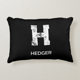 MINIMALIST WHITE ONE LETTER MONOGRAM NAME BLACK ACCENT PILLOW