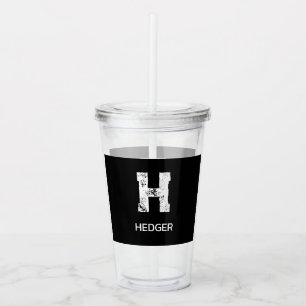 MINIMALIST WHITE ONE LETTER MONOGRAM NAME BLACK ACRYLIC TUMBLER