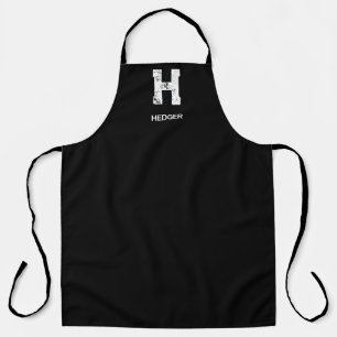 MINIMALIST WHITE ONE LETTER MONOGRAM NAME BLACK APRON