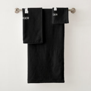 MINIMALIST WHITE ONE LETTER MONOGRAM NAME BLACK  BATH TOWEL SET