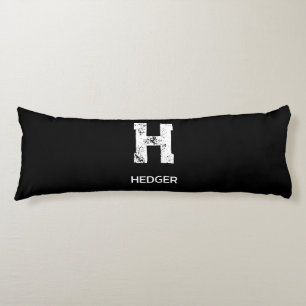 MINIMALIST WHITE ONE LETTER MONOGRAM NAME BLACK BODY PILLOW