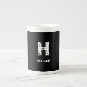 MINIMALIST WHITE ONE LETTER MONOGRAM NAME BLACK BONE CHINA MUG
