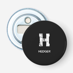 MINIMALIST WHITE ONE LETTER MONOGRAM NAME BLACK BOTTLE OPENER