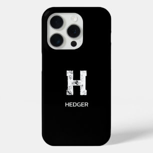 MINIMALIST WHITE ONE LETTER MONOGRAM NAME BLACK iPhone 15 PRO CASE