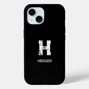 MINIMALIST WHITE ONE LETTER MONOGRAM NAME BLACK iPhone 15 CASE