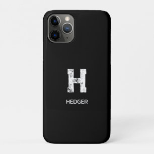 MINIMALIST WHITE ONE LETTER MONOGRAM NAME BLACK iPhone 11 PRO CASE