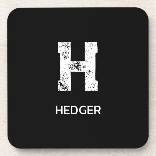 MINIMALIST WHITE ONE LETTER MONOGRAM NAME BLACK COASTER