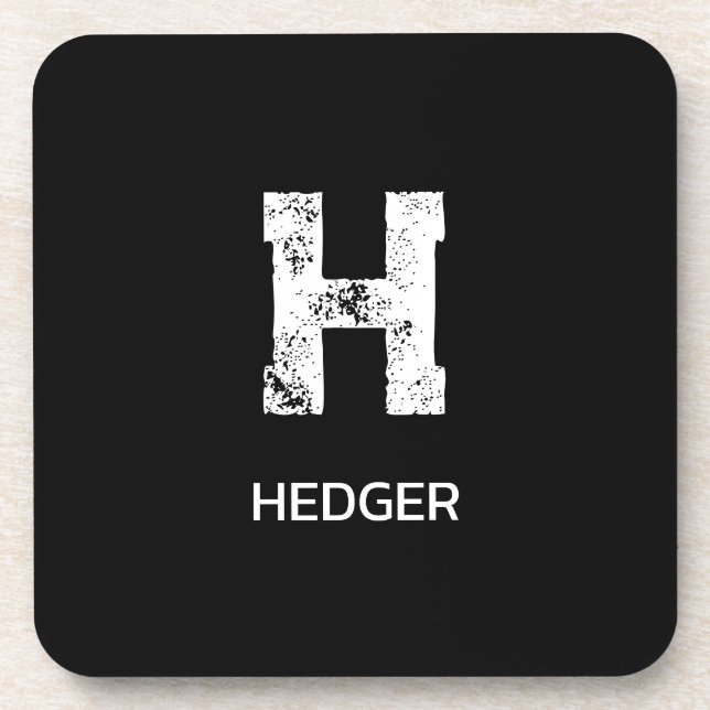 MINIMALIST WHITE ONE LETTER MONOGRAM NAME BLACK COASTER (Front)