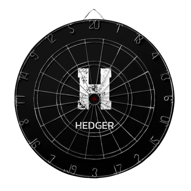 MINIMALIST WHITE ONE LETTER MONOGRAM NAME BLACK  DARTBOARD (Front)