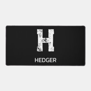 MINIMALIST WHITE ONE LETTER MONOGRAM NAME BLACK  DESK MAT