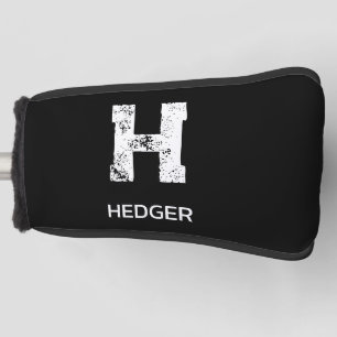 MINIMALIST WHITE ONE LETTER MONOGRAM NAME BLACK  GOLF HEAD COVER