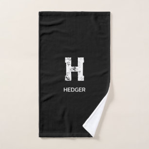 MINIMALIST WHITE ONE LETTER MONOGRAM NAME BLACK  HAND TOWEL