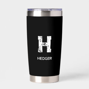 MINIMALIST WHITE ONE LETTER MONOGRAM NAME BLACK INSULATED TUMBLER