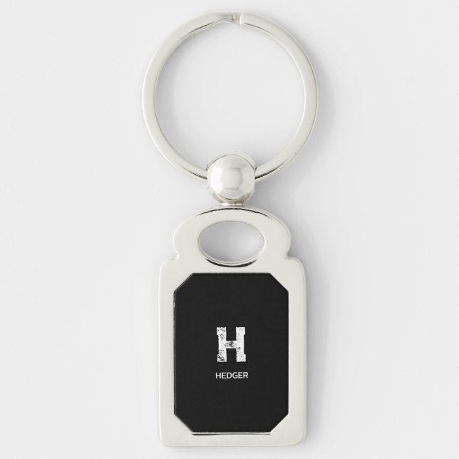 MINIMALIST WHITE ONE LETTER MONOGRAM NAME BLACK KEYCHAIN (Front)