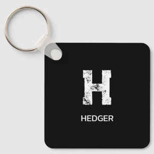 MINIMALIST WHITE ONE LETTER MONOGRAM NAME BLACK  KEYCHAIN