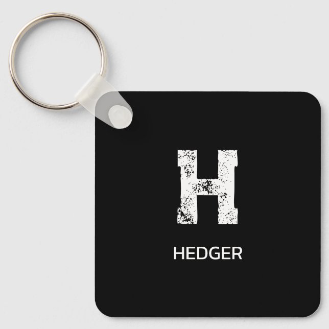 MINIMALIST WHITE ONE LETTER MONOGRAM NAME BLACK  KEYCHAIN (Front)
