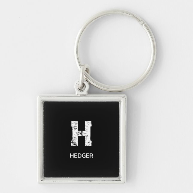 MINIMALIST WHITE ONE LETTER MONOGRAM NAME BLACK  KEYCHAIN (Front)