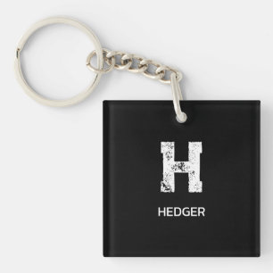 MINIMALIST WHITE ONE LETTER MONOGRAM NAME BLACK KEYCHAIN