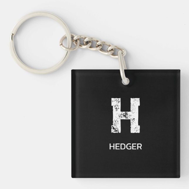 MINIMALIST WHITE ONE LETTER MONOGRAM NAME BLACK KEYCHAIN (Front)