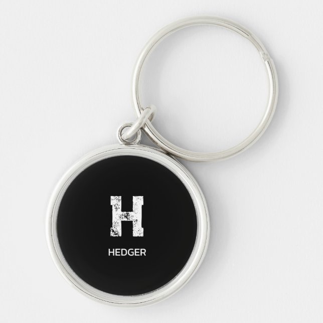 MINIMALIST WHITE ONE LETTER MONOGRAM NAME BLACK  KEYCHAIN (Front)