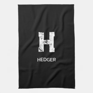 MINIMALIST WHITE ONE LETTER MONOGRAM NAME BLACK KITCHEN TOWEL