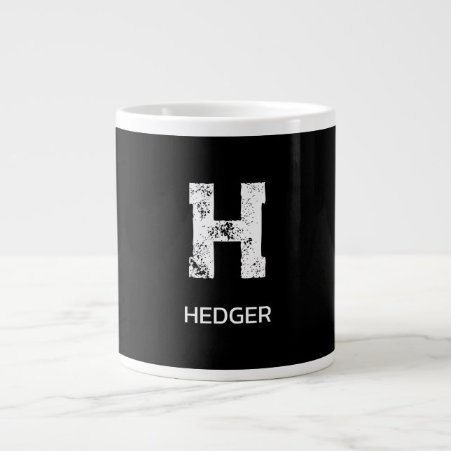 MINIMALIST WHITE ONE LETTER MONOGRAM NAME BLACK LARGE COFFEE MUG (Front)