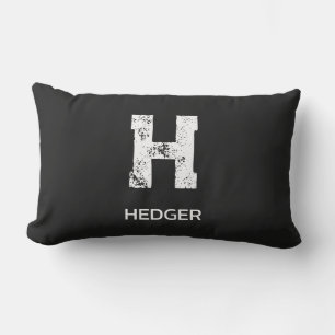 MINIMALIST WHITE ONE LETTER MONOGRAM NAME BLACK  LUMBAR PILLOW