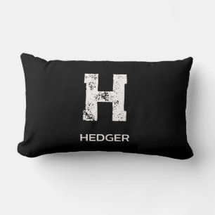 MINIMALIST WHITE ONE LETTER MONOGRAM NAME BLACK LUMBAR PILLOW