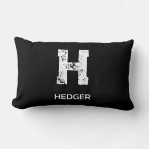 MINIMALIST WHITE ONE LETTER MONOGRAM NAME BLACK LUMBAR PILLOW