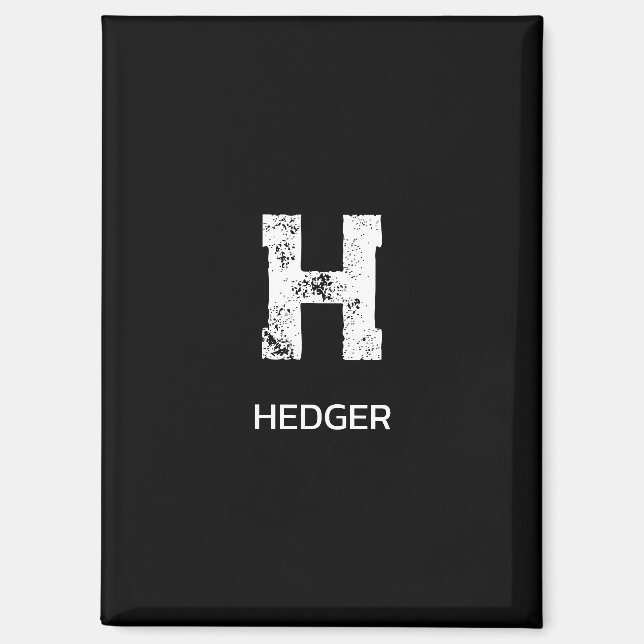 MINIMALIST WHITE ONE LETTER MONOGRAM NAME BLACK MAGNET (Front)